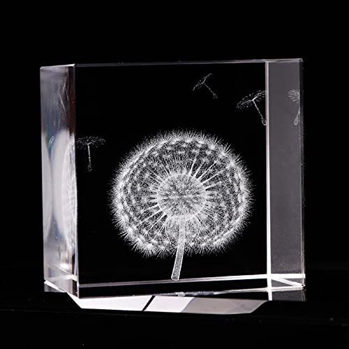 VVW&LIU 3D-gravierter Löwenzahn-Würfel, dekoratives Zubehör, Briefbeschwerer, Kristallhandwerk, Ornamentfiguren, 6 cm