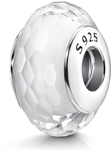 Materia Glas Beads Silber 925 weiß facettiert mit Gewinde 1313
