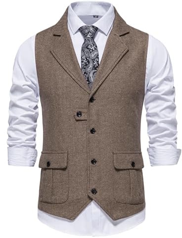 MakingDa Gilet sans manches pour homme avec col en V en tweed et poche