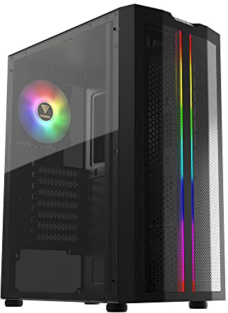 GAMDIAS AURA GC3 Gaming pc case, Mid-Tower ATX Case with Side Tempered Glass, 1x 120mm ARGB Case Fans, ARGB LED Lighting Strips and Sync with 5V RGB Motherboard and Excellent Airflow