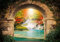 decomonkey Fototapete selbstklebend Wasserfall Fenster mit Aussicht 245x175 cm XXL Selbstklebende Tapeten Wand Fototapeten Tapete Wandtapete klebend Klebefolie Deko Modern 3D Effekt Natur Landschaft