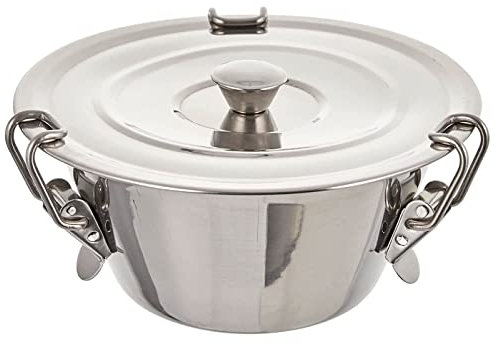 Tradineur - Flanero de acero Inoxidable con tapa y cierres de pinzas - Recipiente para elaborar flanes, repostería, cocina - Apto para lavavajillas - Ø 16 cm