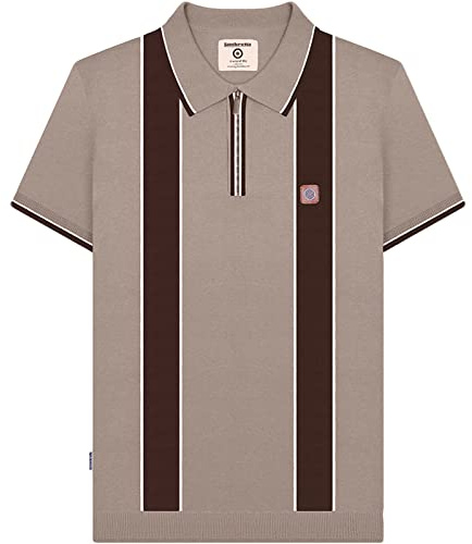 Lambretta Mens Corsico 1/4 Zip Short Sleeve Cotton Stripe Polo Shirt Top