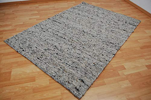 Handweb Teppich Lüneburg 100% Schurwolle Wollteppich (30 - grau/beige meliert, 250 x 340 cm)