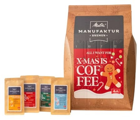 Melitta Manufaktur-Kaffee Adventskalender 2024, 24 verschiedene Spezialitäten-Kaffees, Kaffee-Bohnen, ungemahlen, Special-Edition, geröstet in Deutschland, 24 x 50g