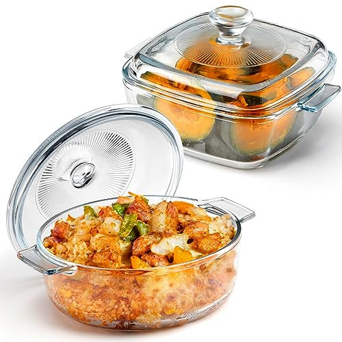 NUTRIUPS Cacerola pequeña con tapa apta para horno, 0.8 L +0.8L(15 cm)(Fuego no abierto), cazuela de vidrio cubierta con asas