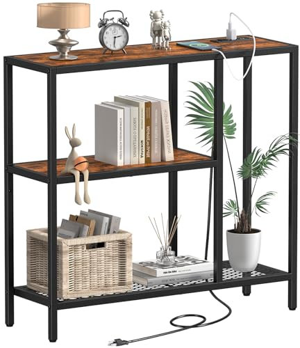 Snughome Tavolo consolle con prese di corrente, tavolo da ingresso con contenitore, 80 cm di lunghezza x 24,9 cm di larghezza x 74,9 cm di altezza, divano stretto con 3 ripiani, divano con porte USB,