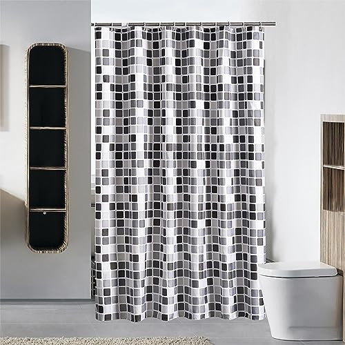 Rideau de Douche 150x240cm Plaid Mosaïque Extra Long et Imperméable en Tissu Polyester - Lavable en Machine Avec Crochets Pour Salle de Bain, Maison, Hôtel