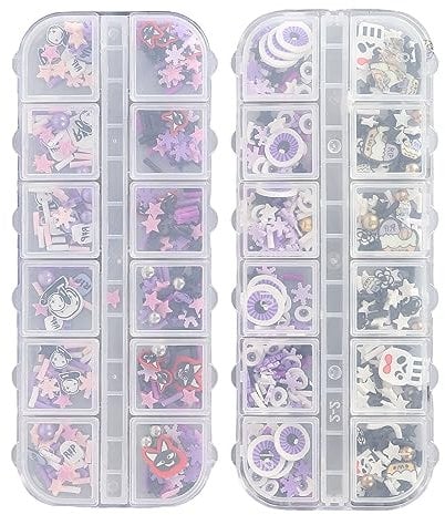 2 Box Halloween Nail Art Decorations with 3D Skull Pattern, Clay Sequins for Women Party