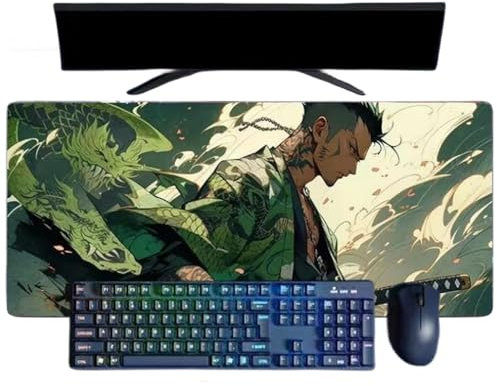 ButkUs One Piece Roronoa Zoro Anime Tapis de Souris XXL, 800x300x3mm, Tapis de Souris pour Jeux imperméable en Caoutchouc antidérapant Surface Texturée