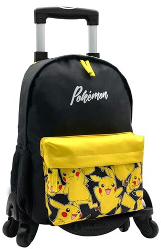 Pokémon Unisex Kinder Pokemon Pikachu Amerikanischer Trolley Toybags mit 4 Drehrollen Schulrucksack, Schwarz