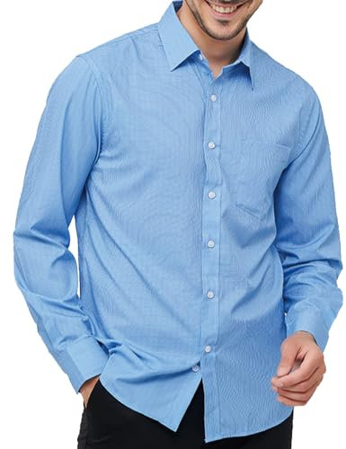 Husmeu Chemise Homme Manches Longues Chemise Décontractée à Carreaux Chemise Homme Casual Slim sans Repassage Bleu M