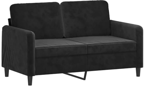 vidaXL Sofa 2-Sitzer, Loungesofa Couch mit Armlehnen Rückenkissen, Wohnzimmersofa Designsofa Metallgestell, Sitzmöbel Zweisitzer, Schwarz Samt