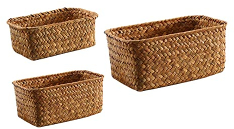 Ciieeo 3pcs Seagrass Storage Basket Tray for Straw Baskets Pantry Extra Large