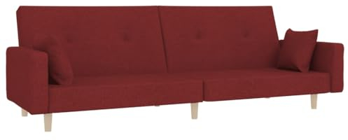 vidaXL Schlafsofa 2-Sitzer, Sofa mit 2 Kissen, Schlafcouch für Wohnzimmer Heimkino Büro, Couch Sofabett Tagesbett Gästebett, Weinrot Stoff
