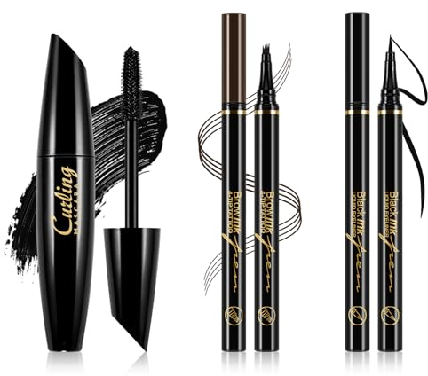 Boobeen 3 in 1 Augen-Makeup-Set mit flüssigem Eyeliner-Stift, Microblading-Augenbrauenstift und Volumen-Mascara für Wimpern, wasserfest und langanhaltend
