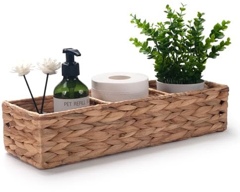 Wasserhyazinthe Toilettenpapier Aufbewahrung Korb Badezimmer Aufbewahrungsbox Organisation Tampon Lagerung mit 3 Fächern (Großes Fach 42cm x 14cm x 9cm)