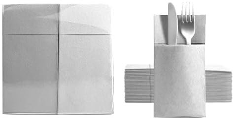Aroba 50 Soft Point Besteckservietten weiches Material, Volumen & Struktur | fertig gefaltete Servietten mit Schlitz | 39x38 cm 1/8 Falz Bestecktasche |gute Qualität Grau