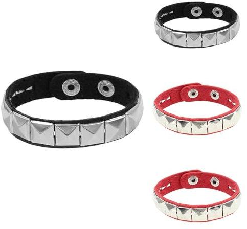 KOQAIIZ 4 Stück Punk Leder Manschette Armband, Gothic Lederarmband Armreif mit Metall Nieten, Unisex für Halloween Partygeschenke Zubehör