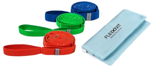 FLEXVIT Multi All Stretch 3er Set Widerstandsbänder mit Schlaufen | Fitnessbänder für Ganzkörper, Kraft, Yoga, Pilates & Mobility | hautfreundlich & waschbar | Made in Germany