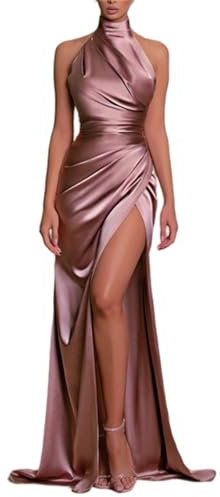 Robes de demoiselle d'honneur en satin plissé pour femme, robes de demoiselle d'honneur sirène dos nu, robes de demoiselle d'honneur en satin, rose, S