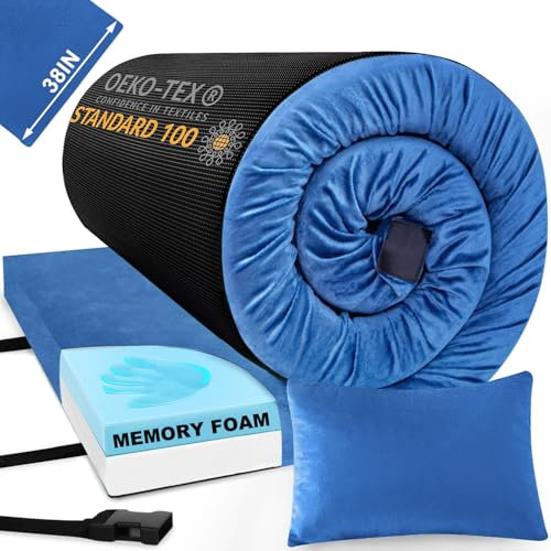 Memory-Foam-Camping-Matratze, 7,6 cm dick, wasserdicht, tragbar, aufrollbare Matratze, Auto/Zelt/Kinderbett/Boden, bequeme Schlafmatten für Gäste, Kinder, Erwachsene, Übernachtungen (Blau, Doppelbett: