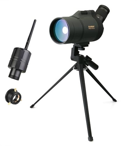 Svbony SV41 Mak Spotting Scopes with WIFI Camera, BAK4 FMC 25-75x70mm Optics Maksutov Spotter Scope, Compact Digiscoping with Desk Tripod SA404 Adapter for Bird Watching Target Watching Photography