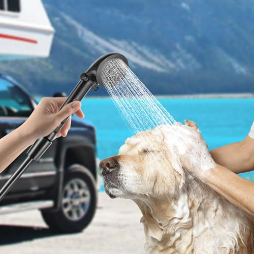 Kit doccia esterna per camper con interruttore a caldo e freddo, soffione doccia, tubo flessibile, per camper, per esterni, colore nero