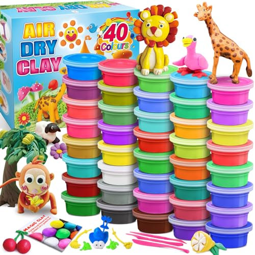 essenson Modelliermasse-Set, 40 Farben Lufttrocknende magische Knete für Kinder, Geschenk für Jungen und Mädchen im Alter von 3-12 Jahren