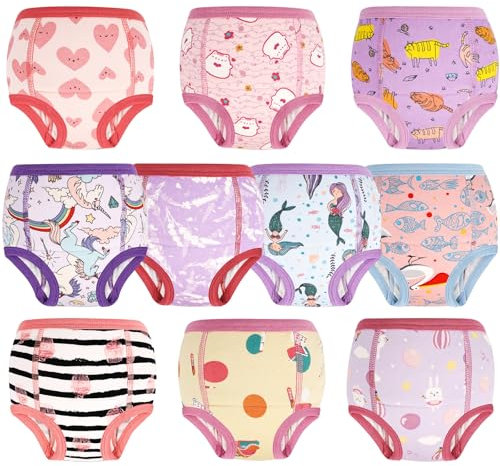 MOEMOE BABY Potty Training Pants Cotton Toilet Training Pants Toddler Training Underwear Reusable Training Pant,Purple Unicorn,10 pack,3 Years