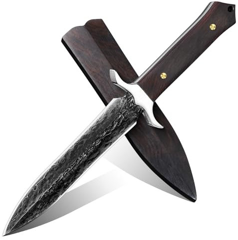 SMITH CHU Outdoor Messer Survival - Multifunktions Survival Messer Outdoor, Bushcraft Camping Messer mit Holzgriff, Die Ideales Geschenke für Männer