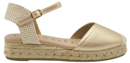 mysoft - 25M140 Alpargatas de Mujer con Planta de Gel Acolchada - Sandalias de Cuña Baja Elegantes y Muy Cómodas, Ideales para Caminar, Diseño Versátil con Cierre de Hebilla Mujer Color: Platino Tall