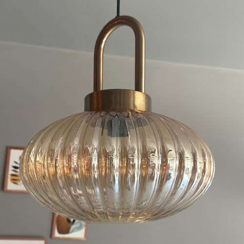 bamyum Elegant Pendelleuchte Vintage Glas, 30 cm Retro Hängelampe Esstich, Pendelleampe Kugel, Küchenlampe Wohnzimmer E27, Glaslampe Hangend, Lampenschirm
