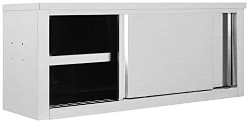 Gecheer Wandhängeschrank mit Schiebetüren Hängeschrank Wandschrank Küchenschrank Oberschrank Küche Edelstahl 120×40×50 cm