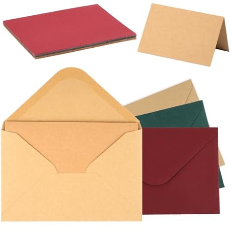 50Pack Briefumschläge mit Karten Blanko,Braun/Kieferngrün/Dunkelrot,11*16cm | Faltkarten zum Selbstgestalten, Kuvert Doppelkarten Für Grußkarten, Einladung, Geburtstagskarten, Dankeskarten
