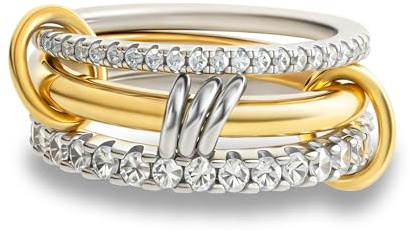 RIXERKOC Gold Stapelbar Ringe für Damen nicht anlaufen, 18k Vergoldet Cubic Zirkonia Ringe, Silber Gold Multi Ring Mixed Metals Stack Ring Set Valentinstag Geburtstag Muttertagsgeschenk