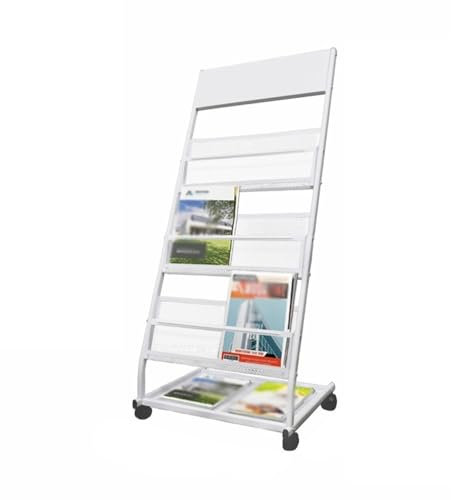 Porte-revues Présentoir à journaux sur pied, rangement vertical de brochures, support de rangement de journaux, mobilier de bureau, dépliants, livres porte-journaux(Blanc)