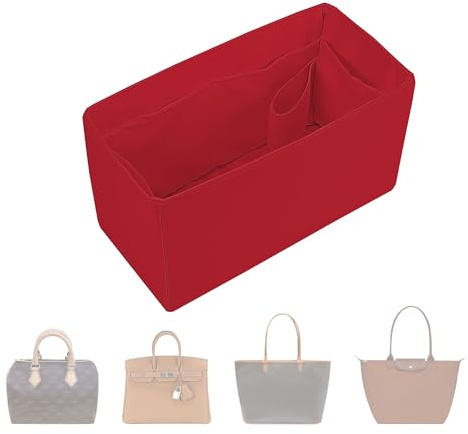 ArcDiary Taschenorganizer.HandtaschenOrganizer.MultiTaschenDesign,faltbar,handgefertigt aus Nylon und Satin,seidig und glatt,kann für viele Taschen verwendet werden(medium-Rouge moyen)