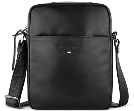 bugatti Romeo kleine Schultertasche aus Leder, Umhängetasche klein für Herren in schwarz