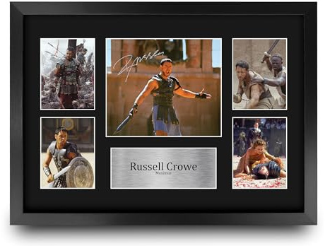 HWC Trading Russell Crowe Gladiator Geschenke Geducktes Signiertes Autogramm Fotodisplay für Fans von Film Memorabilien - A3 Gerahmt