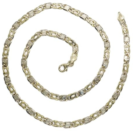 Never Say Never Massive zweifarbige 18k Goldkette für Herren, 5,50 mm breit und 60 cm lang. Modell kombinierte Glieder mit Niet und Tigerauge. Gewicht: 30,90 g 18k Gold.