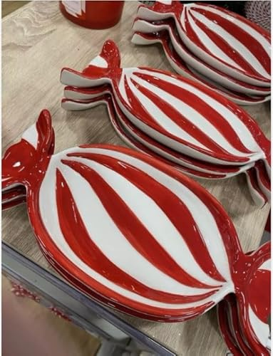 New Festive Christmas Glazed with Vibrant Red and White Candy Cane Sweets Tray