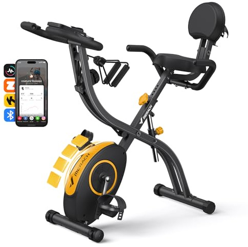 MERACH Multifunctional Foldable Exercise Bike - Exclusive APP for Customizable Plans, 16-Level Magnetic Resistance Folding Stationary Exercise Bike, 300lbs Capacity & Upgraded Comfort Seat Cushion