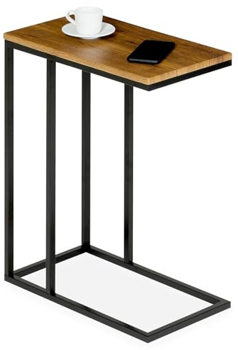 Beistelltisch DEBORA mit Metallgestell, vintage/schwarz – moderner Ablagetisch, 15 mm MDF-Platte mit Vintage-Finish, 16x16 mm Quadratrohr, für Wohnzimmer, kleiner Couchtisch aus Metall, platzsparend