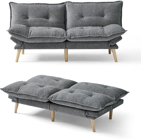 LINSY HOME Schlafsofa 2‑Sitzer mit Schlaffunktion, Dunkelgrau | Kleines Klappsofa aus Chenille, 180x106 cm, 3 Fach Verstellbare Rückenlehne, Bettsofa für kleine Wohnzimmer & Schlafzimmer