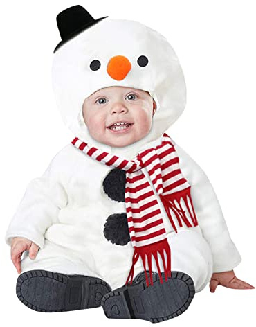 Generico Vestito natalizio per bambini pagliaccetto con pupazzo di neve con sciarpa in pile abbigliamento invernale per cosplay feste e celebrazioni costume di Natale per neonati da 3 a 24 mesi