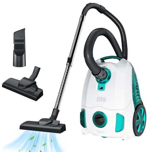 UEXEDO Aspirateur sans sac 1800 W avec filtre HEPA, aspirateur traîneau contrôlable à pied 22 kPa avec câble de 5 m, sans sac à poussière de 4 l, idéal pour les poils d'animaux, brosse de sol pour