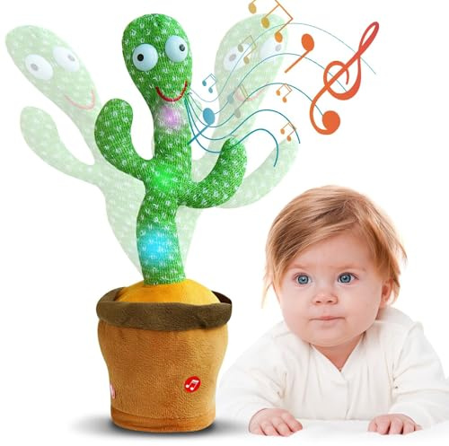 Dilara Peluche cactus parlant pour danser - Répète des mots, joue des mélodies - LED colorées - Rechargeable par USB - Idée cadeau pour enfants