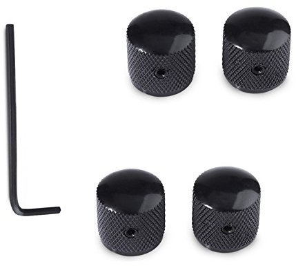 Metrische Metall-Knöpfe für Gitarre, Klang- sowie Drehzahlregelung, inklusive Schraub-Set und Imbusschlüssel, passend für Fender, Strat Telecaster, elektrische Gitarren oder Bass, 4 Stück Schwarz