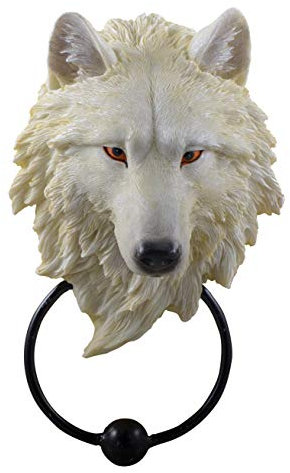 Joh. Vogler GmbH Dekorativer Türklopfer Weißer Wolfskopf mit Metallklopfer Tür Wolf
